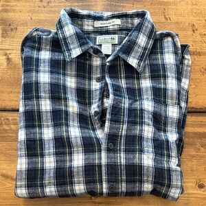 L.L. Bean Men's Navy, Green and White Plaid Shirt